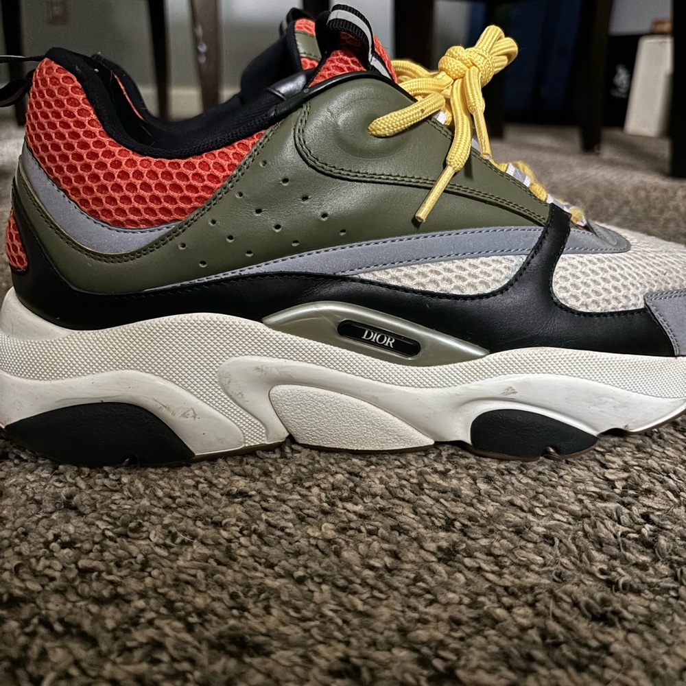 Dior Red and Olive Sneakers with Yellow Accents